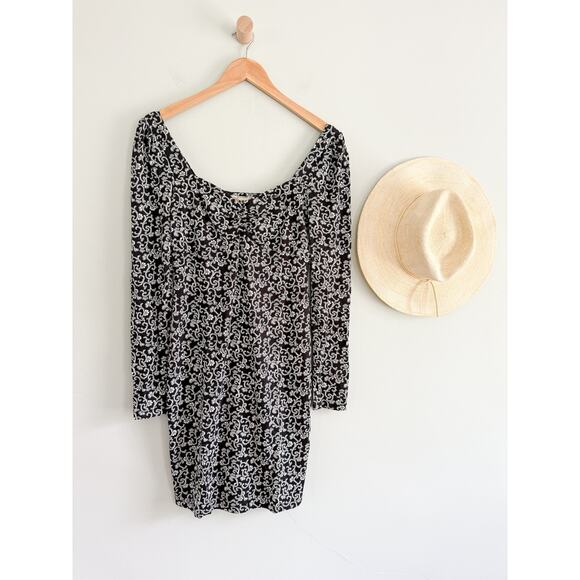 Boden | NWT Black and White Swirl Sprig Sweetheart Neckline Jersey Dress | Sz 6R - Picture 2 of 10